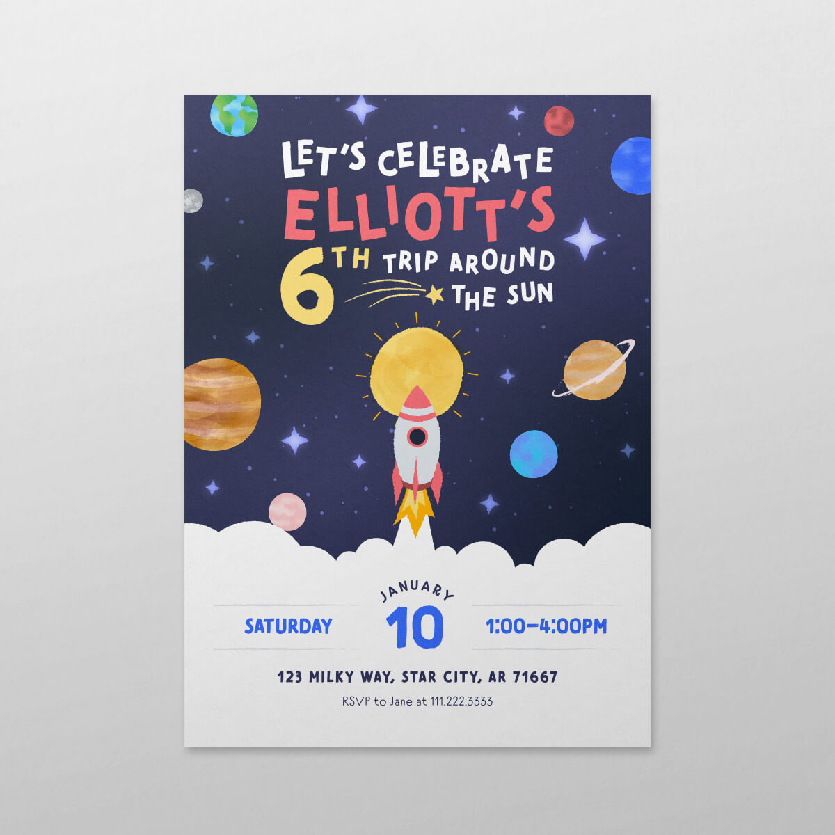 Space-themed birthday invitation