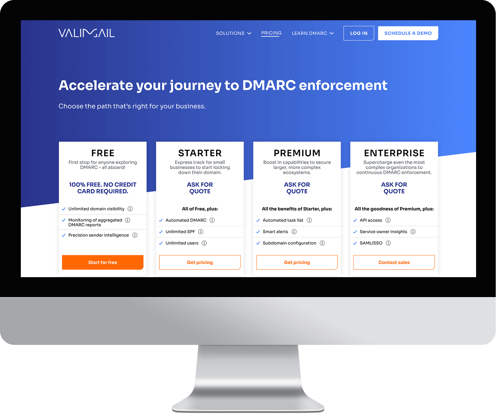 Valimail pricing page