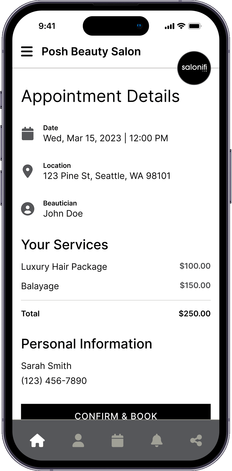 Salonifi redesigned booking details UI